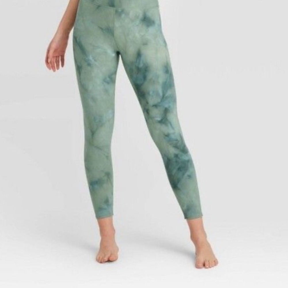 Joy Lab High‎ Waisted Leggings Green Tie Dye Yoga Sz S Small Gym Workout Casual